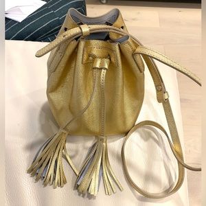 J. Crew gold metallic drawstring bucket bag NWT